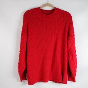 CeCe NWT Luminous Red Ribbed Sweater Popcorn Sleeve 2X